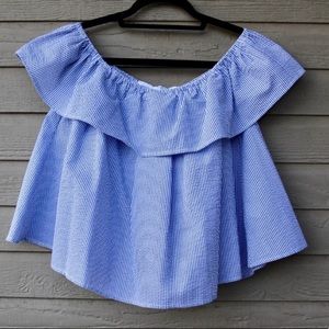 Seersucker Off the Shoulder Top- Lauren James